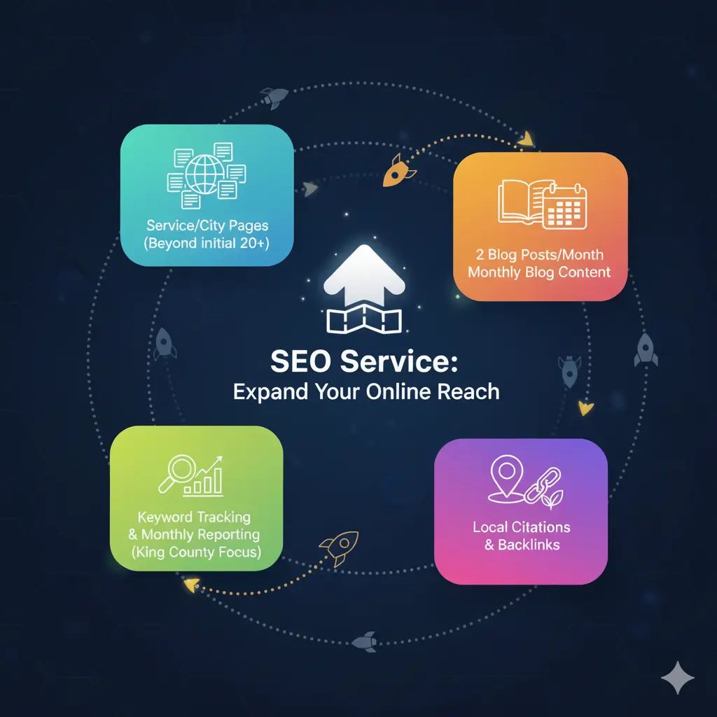 SEO dashboard showing ranking analytics, keyword tracking, and performance metrics with #1 ranking badge